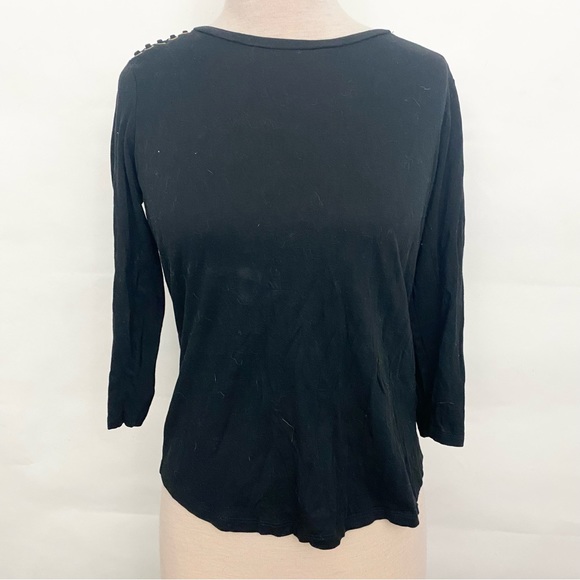 Michael Kors braided shoulder quarter sleeve back top size medium - Picture 2 of 4